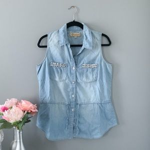 Democracy Denim Sleeveless Button Down Shirt SizeS